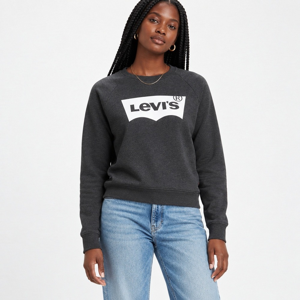 Levis Batwing Logo Graphic Sweatshirt Charcoal Heather Raglan Pullover Size M